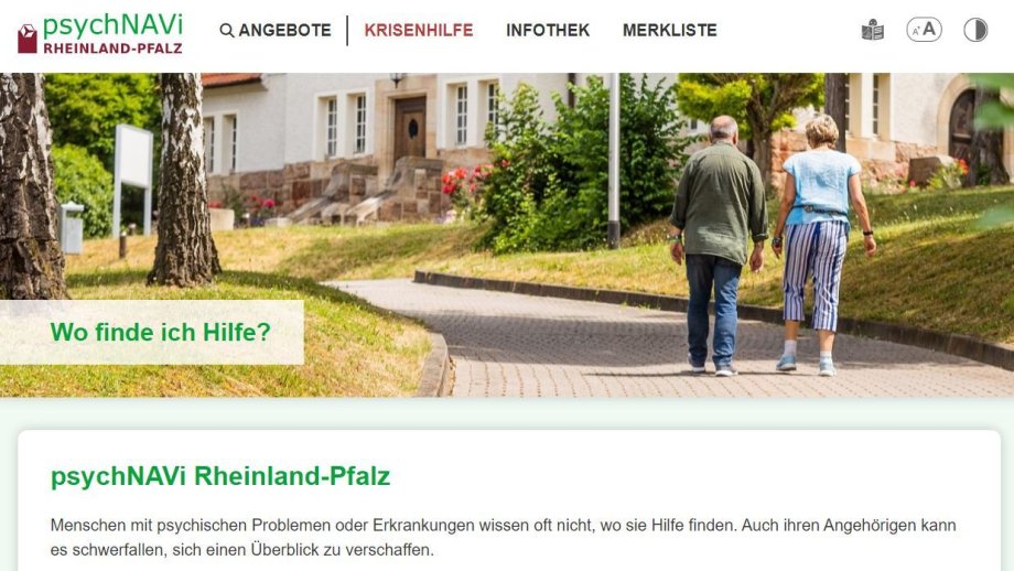 Ein Screenshot der Startseite der Website www.psychnavi-rlp.de.